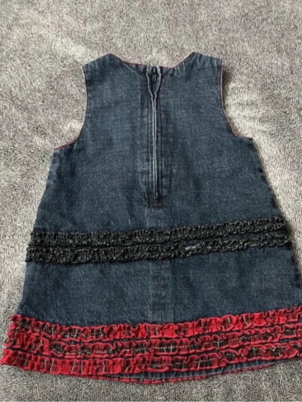 The Children's Place Denim Look Navy Dress with Red Plaid Trim